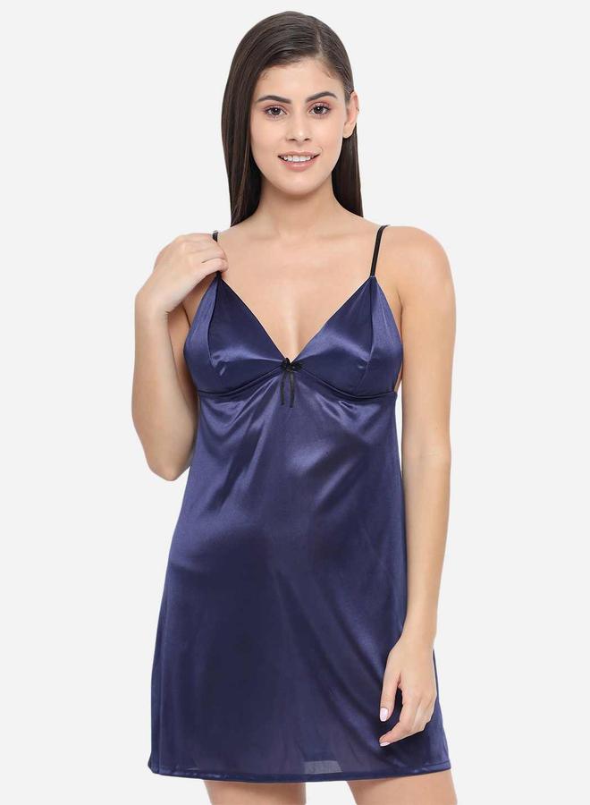 Take Two Solid V Neck Strappy Satin Babydoll By KLAMOTTEN - Image 3