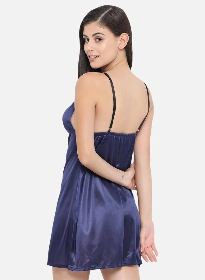 Take Two Solid V Neck Strappy Satin Babydoll By KLAMOTTEN