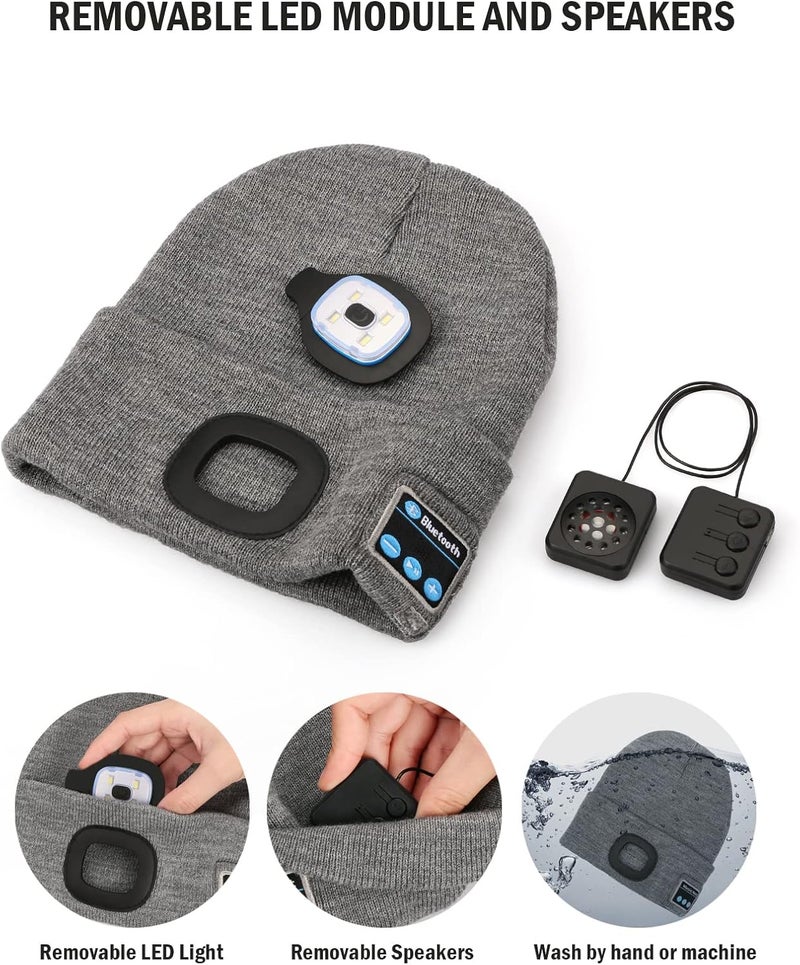 Wmcaps Bluetooth Beanie with a Light, Unisex USB Rechargeable 4 LED Fashlight Hat with Cordless Headphones, Unique Christmas Birthday Gifts for Men Him Husband Teen Dark Green - Image 2