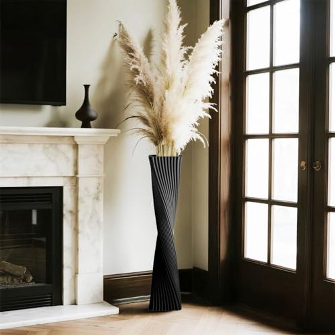 icoloursky 23.6" (60cm) Tall Black Floor Vase for Pampas Grass, Floor Vases for Modern Geometry Decor Minimalist Skinny Unique Shape Flower Vase for Farmhouse Entryway, Fireplace,Shelf - Image 5
