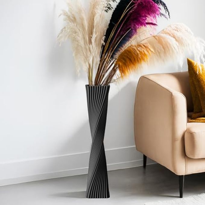 icoloursky 23.6" (60cm) Tall Black Floor Vase for Pampas Grass, Floor Vases for Modern Geometry Decor Minimalist Skinny Unique Shape Flower Vase for Farmhouse Entryway, Fireplace,Shelf - Image 4