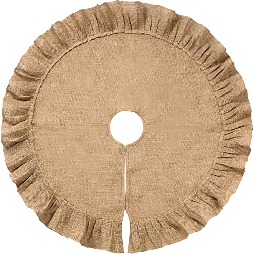 Tatuo 40 Inch Christmas Tree Skirt Decorations Fits 56 ft Christmas Tree Linen Burlap Trees Skirt for Xmas New Year Party Holiday Family Winter Home Indoor Outdoor Decor Linen Color - Image 1