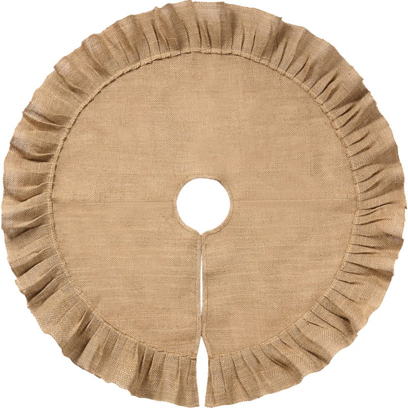 Tatuo 40 Inch Christmas Tree Skirt Decorations Fits 56 ft Christmas Tree Linen Burlap Trees Skirt for Xmas New Year Party Holiday Family Winter Home Indoor Outdoor Decor Linen Color - Image 2