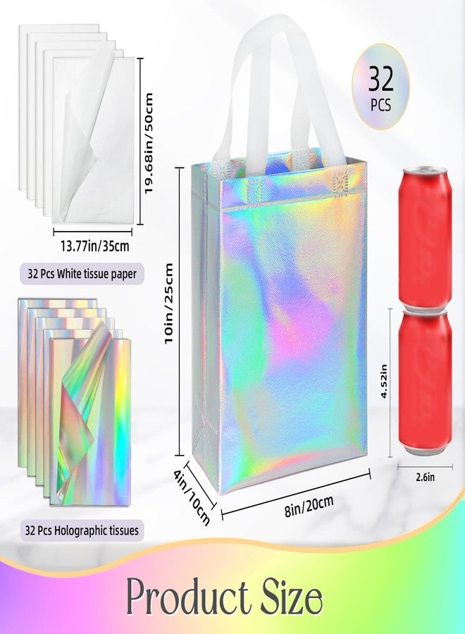 ZIFTY 32PCS Goodie Gift Bags with Handles, Reusable Non-woven Holographic Iridescent Gift Bags Bulk with Tissue Papers for Birthday, Wedding, Easter, Christmas, Holiday Party Favors 8W x 4L x 10H - Image 2