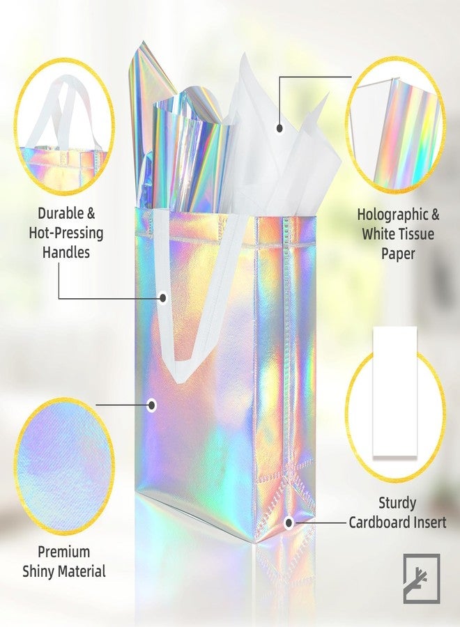 ZIFTY 32PCS Goodie Gift Bags with Handles, Reusable Non-woven Holographic Iridescent Gift Bags Bulk with Tissue Papers for Birthday, Wedding, Easter, Christmas, Holiday Party Favors 8W x 4L x 10H - Image 3