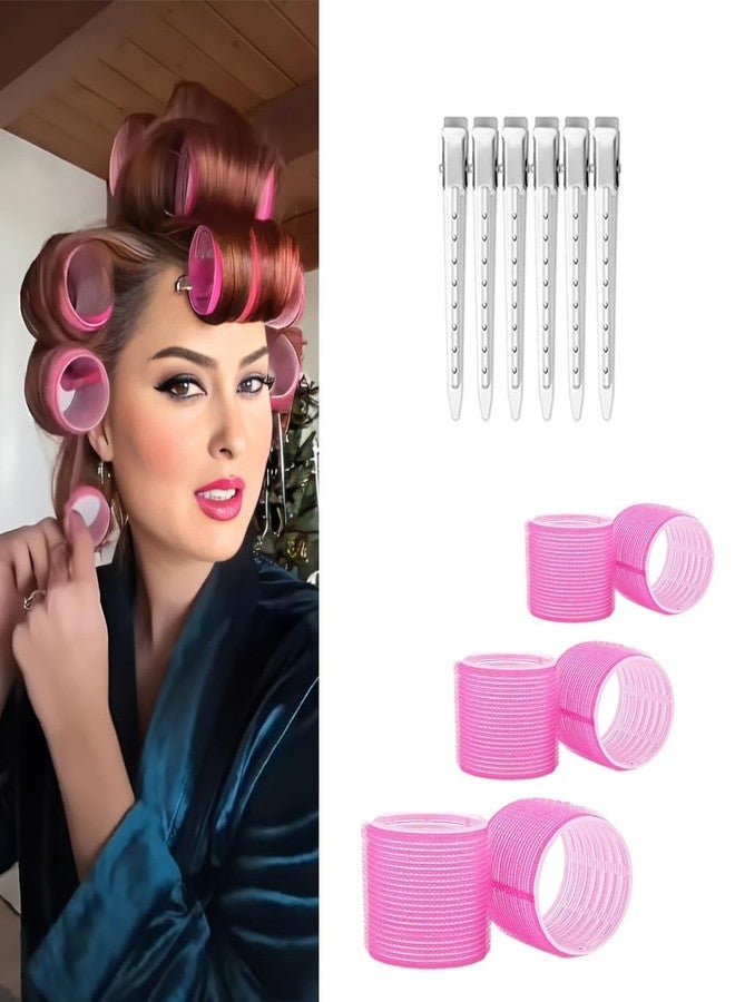Pinaka Jumbo Rollers Hair Curlers 6 Pcs Pink Set with 6Pcs Jumbo Large Hair Rollers and 6 Pcs Hair Clips for Long Medium Hair Volume (12Pcs Combo) - Image 1