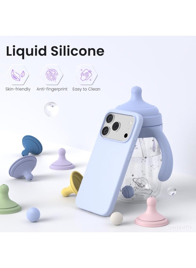 جراب سيليكون متوافق مع iPhone 17 Pro Max، جراب هاتف سيليكون سائل رفيع مع مصد مطاطي ناعم مقاوم للصدمات مكون من 3 طبقات مع بطانة من مادة TPU (أزرق سماوي) - Image 4