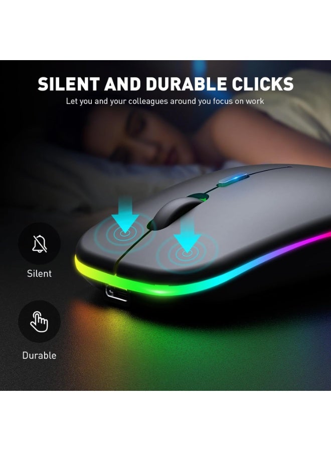 Portable Dual Mode Rechargeable Wireless Bluetooth Mouse with LED Light Silent Click (Bluetooth 5.2 & USB Receiver), for Laptop/Desktop/Tablet with OTG to Type-C Adapter - Image 4