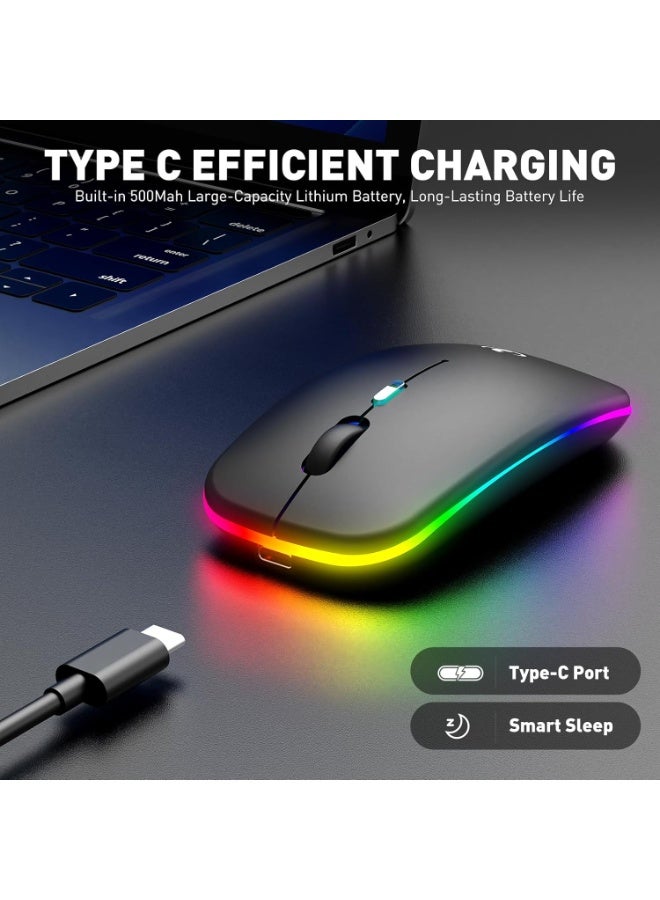 Portable Dual Mode Rechargeable Wireless Bluetooth Mouse with LED Light Silent Click (Bluetooth 5.2 & USB Receiver), for Laptop/Desktop/Tablet with OTG to Type-C Adapter - Image 5