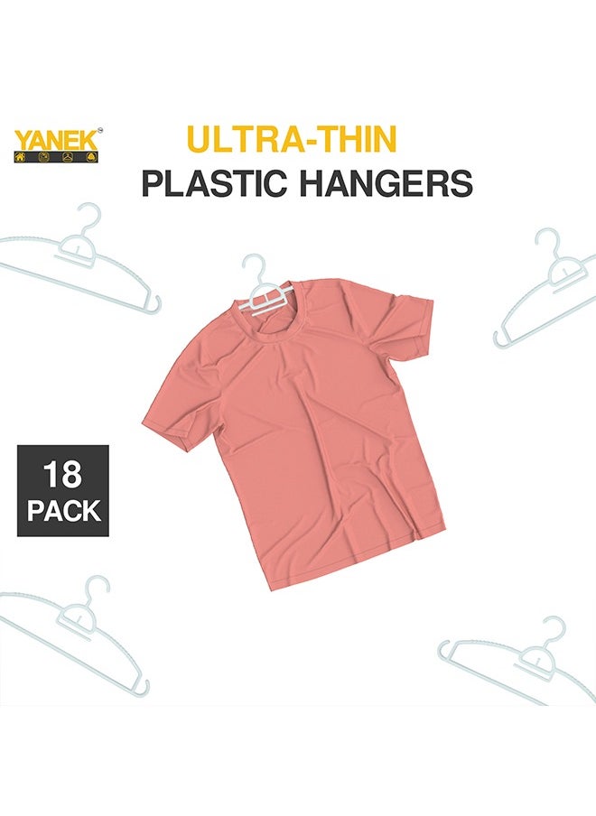 YANEK YANEK Plastic Hangers - Set of Slim Heavy Duty Clothes Hangers for Coats, Jackets, and Pants - Everyday Use Clothing Hangers with Hooks - Standard Coat Hanger Set (18 PACK, WHITE)  - Image 5