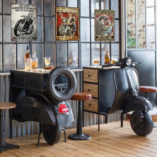 Ubewair Motorcycle Metal Sign Gifts For Riders Men You Don't Stop Riding When Get Old Wall Art Decor Rider Tin Garage Signs Man Cave Accessories 8x12 Inch - Image 5