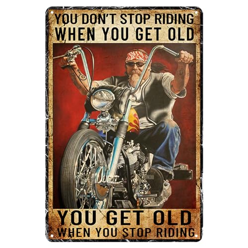Ubewair Motorcycle Metal Sign Gifts For Riders Men You Don't Stop Riding When Get Old Wall Art Decor Rider Tin Garage Signs Man Cave Accessories 8x12 Inch - Image 1