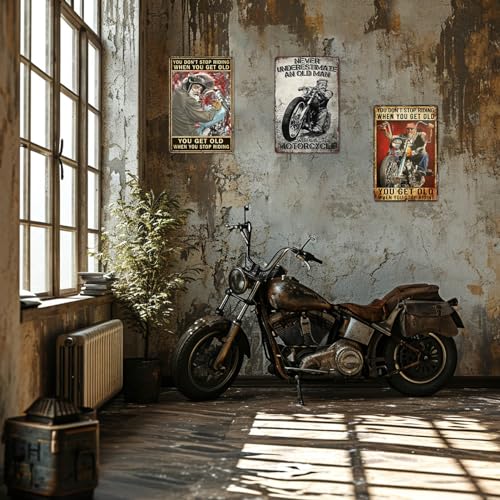 Ubewair Motorcycle Metal Sign Gifts For Riders Men You Don't Stop Riding When Get Old Wall Art Decor Rider Tin Garage Signs Man Cave Accessories 8x12 Inch - Image 3