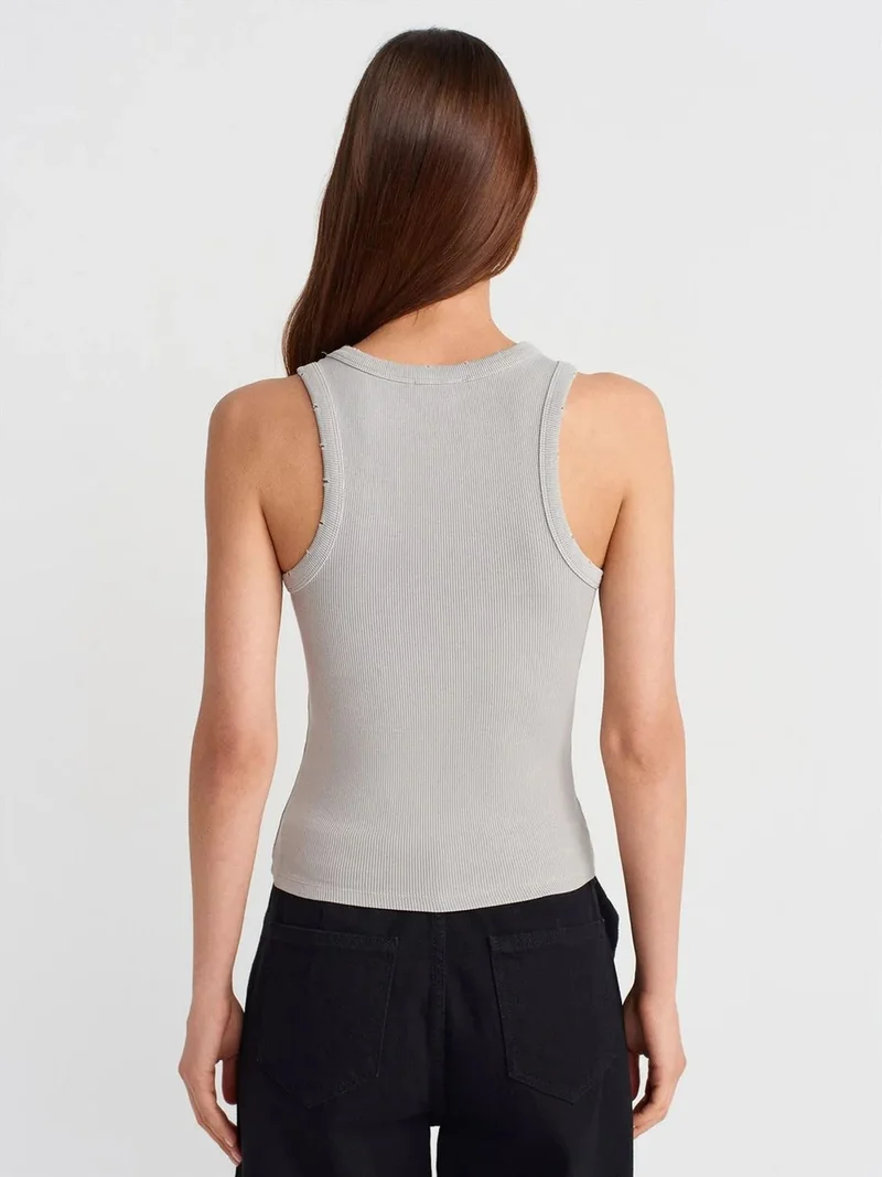 ديلفين Dilvin Sleeveless Ribbed Knit Blouse