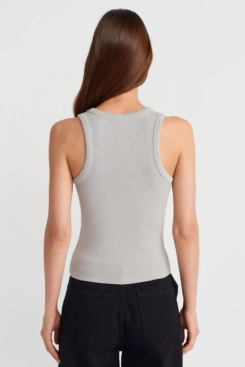 Dilvin Light Grey DILVIN Sleeveless Ribbed Knit Blouse for Women | Best Price UAE
