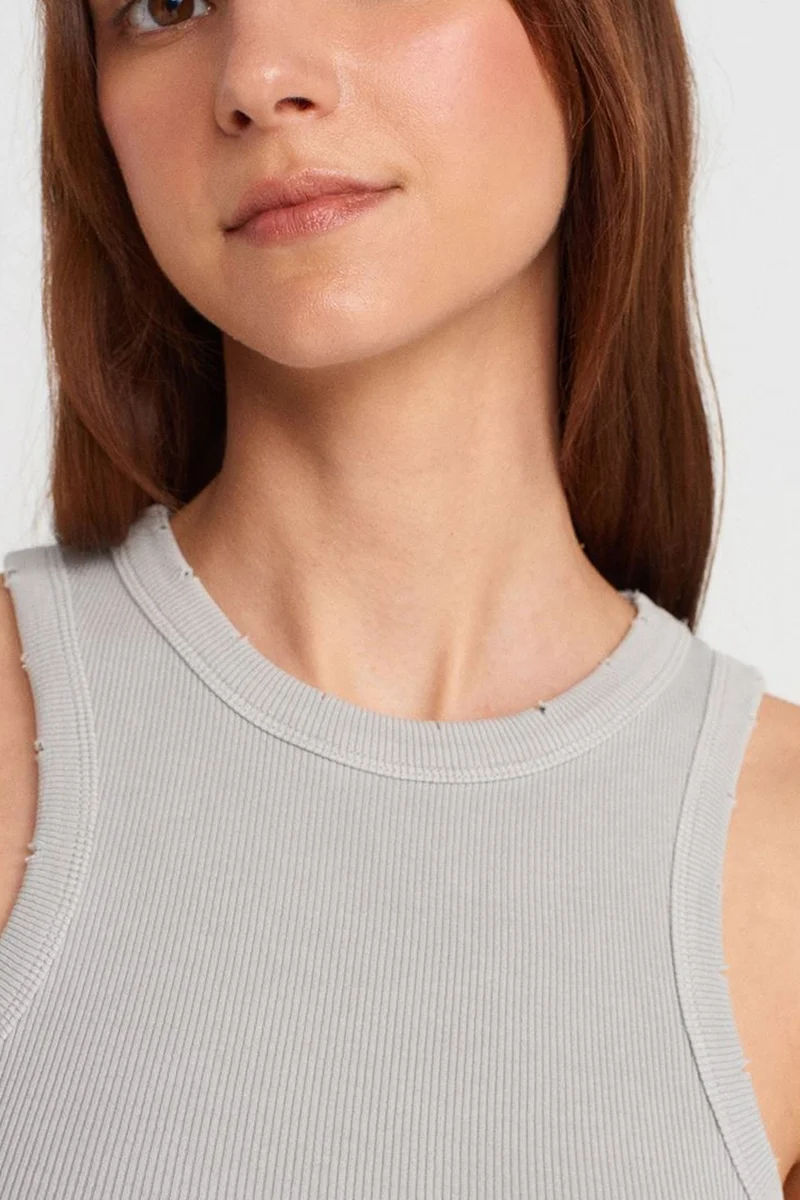 Dilvin Light Grey DILVIN Sleeveless Ribbed Knit Blouse for Women | Best Price UAE