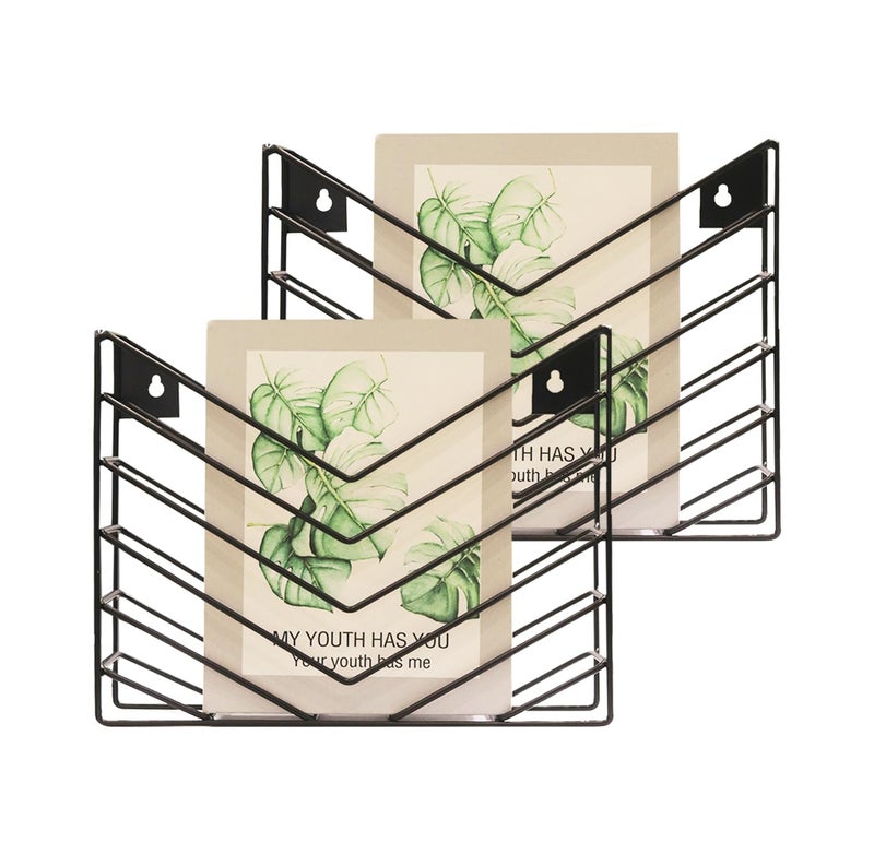 CROISSANT Black Wall Mounted File OrganizerMetal Magazine Basket Concave Wall Mounted Magazine Rack Suitable for Hanging File Folders for Office Living Room Black 2 Pack - Image 2