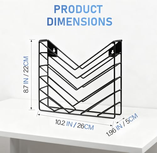 CROISSANT Black Wall Mounted File OrganizerMetal Magazine Basket Concave Wall Mounted Magazine Rack Suitable for Hanging File Folders for Office Living Room Black 2 Pack - Image 3