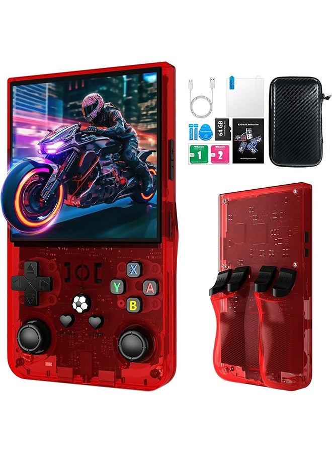 New R36MAX Retro Handheld Game Console, 4.0 Inch IPS Screen Retro Gaming Console,Linux System, 4000mAh Battery Portable Pocket Mini Arcade, Built-in 64G, Red - Image 1