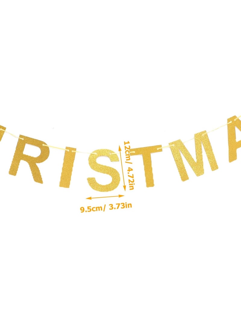 ذا بارتي بوبير مجموعة لافتة عيد ميلاد سعيد ذهبية مع إكليل نجمة - ديكورات لامعة معلقة للعطلات للمنزل والحفلات والمدفأة والجدار وشجرة عيد الميلاد - Image 4