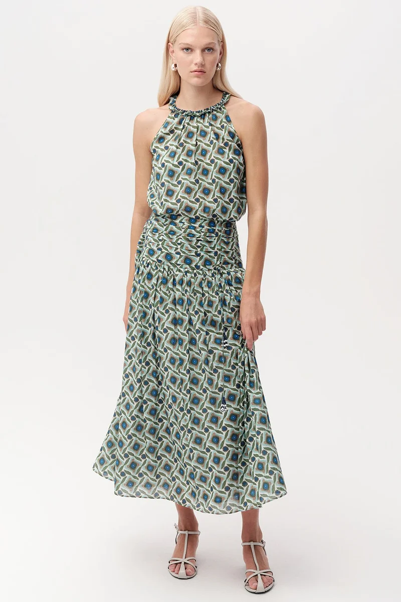 EXQUISE Regular Midi Skirt with Gathered Waist and Zipper, Multicolored