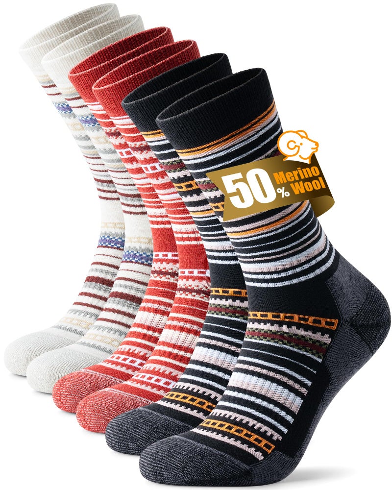 RUIXUE Merino Wool Hiking Socks for Men Women | OEKO-TEX & GRS Certified | Seamless Toe, Terry Cushioned, Odor-Resistant, Breathable Soft Stretch Thermal Warm Boot Sock - 3 Pairs - Image 1