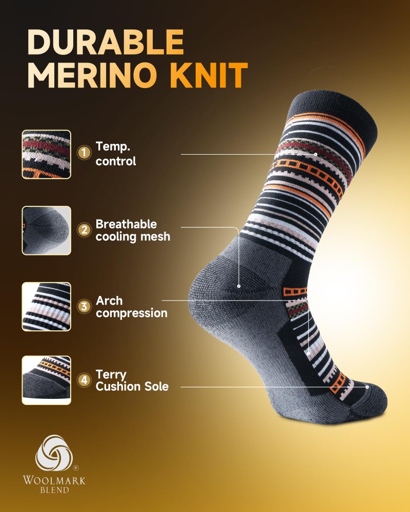 RUIXUE Merino Wool Hiking Socks for Men Women | OEKO-TEX & GRS Certified | Seamless Toe, Terry Cushioned, Odor-Resistant, Breathable Soft Stretch Thermal Warm Boot Sock - 3 Pairs - Image 2