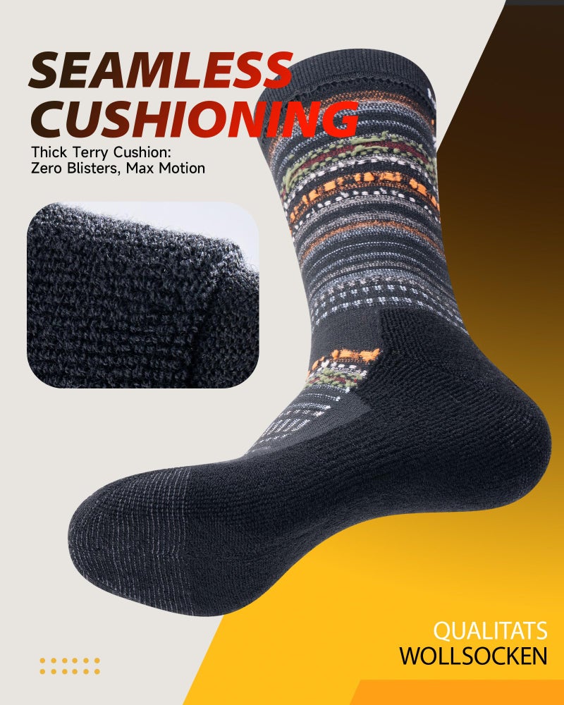 RUIXUE Merino Wool Hiking Socks for Men Women | OEKO-TEX & GRS Certified | Seamless Toe, Terry Cushioned, Odor-Resistant, Breathable Soft Stretch Thermal Warm Boot Sock - 3 Pairs - Image 3