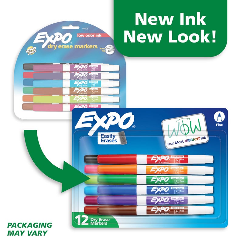 EXPO Low Odor Dry Erase Markers Fine Tip Assorted Colors 12 Count - Image 3