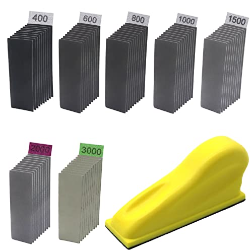 WHLLING Micro Zip Detail Sander 70PCS Sandpaper-Grit 400 600 800 1000 1500 2000 3000, 3.5”x 1”Micro Sander Tool for Small Projects Wet Dry, Hook and Loop Detail Sander for Crafts and Woodworking - Image 1