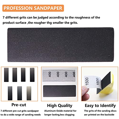 WHLLING Micro Zip Detail Sander 70PCS Sandpaper-Grit 400 600 800 1000 1500 2000 3000, 3.5”x 1”Micro Sander Tool for Small Projects Wet Dry, Hook and Loop Detail Sander for Crafts and Woodworking - Image 3