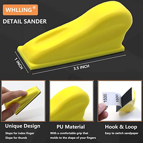 WHLLING Micro Zip Detail Sander 70PCS Sandpaper-Grit 400 600 800 1000 1500 2000 3000, 3.5”x 1”Micro Sander Tool for Small Projects Wet Dry, Hook and Loop Detail Sander for Crafts and Woodworking - Image 2