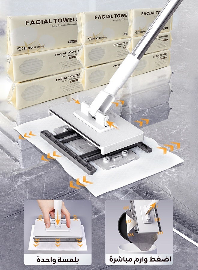 ريوليو ممسحة مسطّحة بضغطة واحدة وبدون لمس | تناسب ‎99%‎ من مناديل الوجه/الأقمشة | تثبيت ميكانيكي قوي | كبس للإزالة والرمي | للزجاج والجدران والخزائن المرتفعة | يشمل 4 عبوات من مناديل الوجه - Image 2