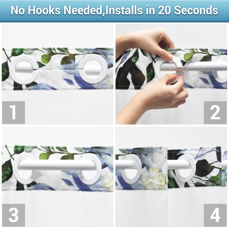 WITHLOC No Hook Shower Curtain with Snap in Liner - Eucalyptus Shower Curtain - Washable Waterproof Inner Liner, Plants Green Leaves Modern Shower Curtains - Machine Washable, 71 x 74 - Image 4