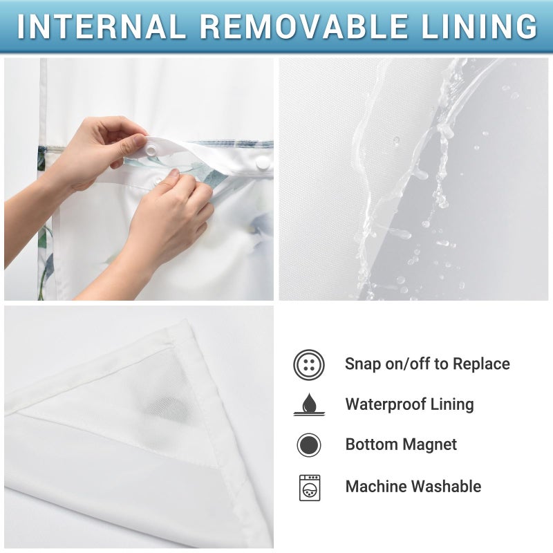 WITHLOC No Hook Shower Curtain with Snap in Liner - Eucalyptus Shower Curtain - Washable Waterproof Inner Liner, Plants Green Leaves Modern Shower Curtains - Machine Washable, 71 x 74 - Image 5