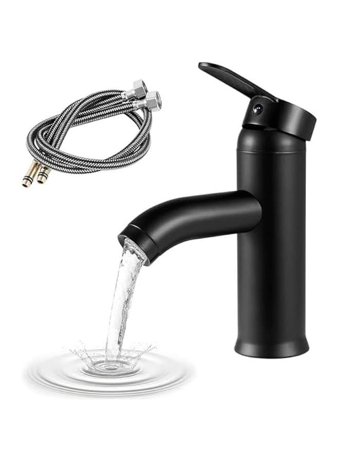 TRASSLE Bathroom Faucet,Bathroom Basin Faucet,Water Mixer Kitchen Hot and Cold Water, Single Tap for Sink, Bathroom Sink Faucets with Hoses,Black - Image 1