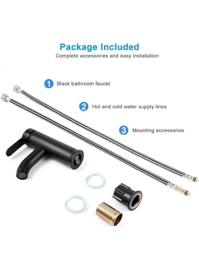 TRASSLE Bathroom Faucet,Bathroom Basin Faucet,Water Mixer Kitchen Hot and Cold Water, Single Tap for Sink, Bathroom Sink Faucets with Hoses,Black - Image 3