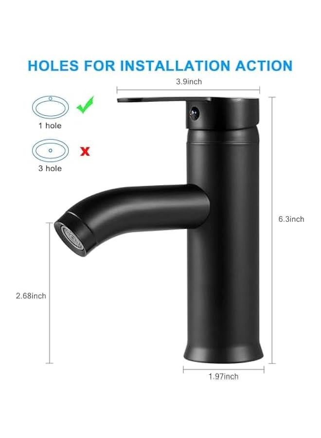TRASSLE Bathroom Faucet,Bathroom Basin Faucet,Water Mixer Kitchen Hot and Cold Water, Single Tap for Sink, Bathroom Sink Faucets with Hoses,Black - Image 4