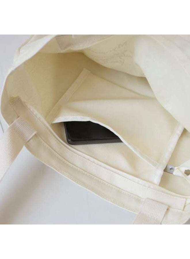 SOLARAE Canvas Tote Bag Strap Reusable Grocery Shopping Cloth Bag Zip Tote Bag Women Eco-Friendly Tote Bag with Handle Washable Fashion Beach Tote Shoulder Bag Women Shopping, School - Image 5