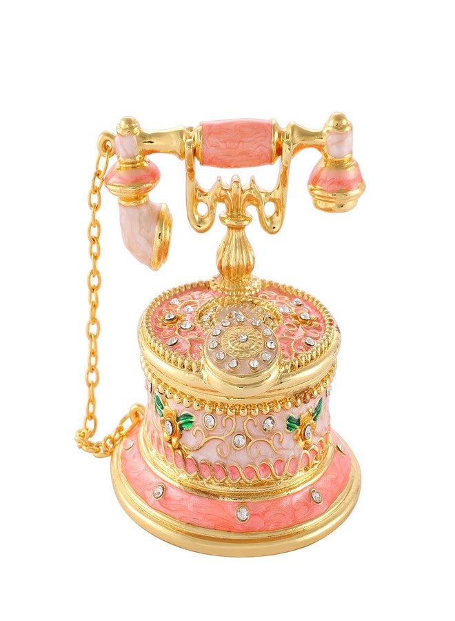 QIFU Hand Painted Telephone Pink Enameled Jewelry Trinket Box with Hinged Unique Gift for Home Decor - Image 1
