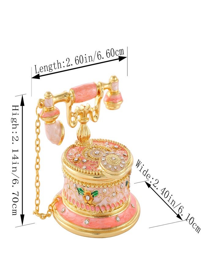 QIFU Hand Painted Telephone Pink Enameled Jewelry Trinket Box with Hinged Unique Gift for Home Decor - Image 4