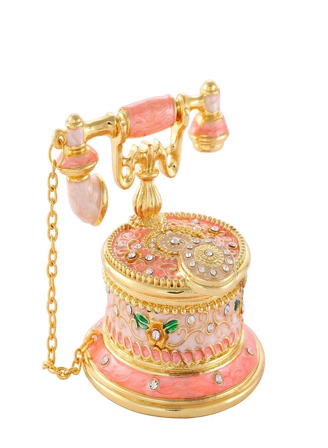 QIFU Hand Painted Telephone Pink Enameled Jewelry Trinket Box with Hinged Unique Gift for Home Decor - Image 2