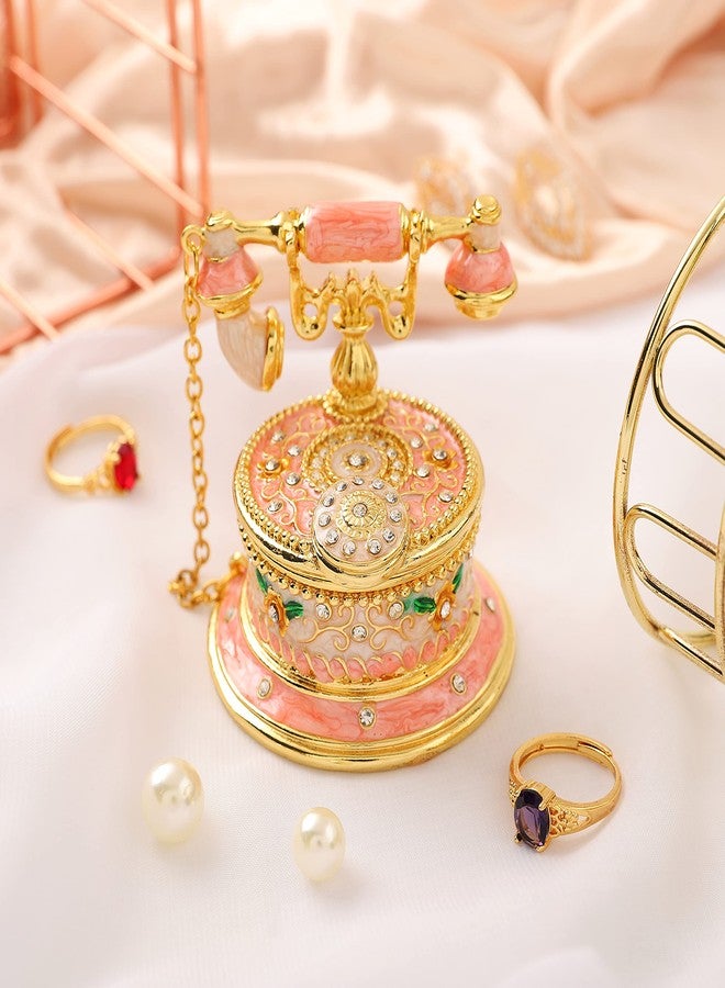 QIFU Hand Painted Telephone Pink Enameled Jewelry Trinket Box with Hinged Unique Gift for Home Decor - Image 5