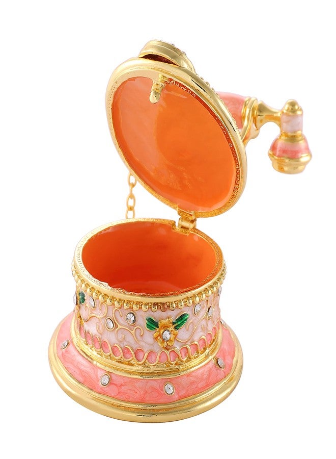 QIFU Hand Painted Telephone Pink Enameled Jewelry Trinket Box with Hinged Unique Gift for Home Decor - Image 3