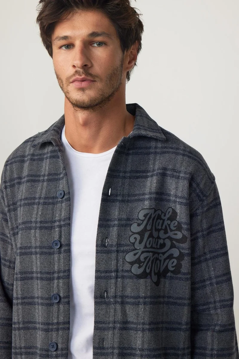Tudors Relax Fit Winter Checkered Printed Flotilla Pocket Casual Lumberjack Grey-Smoked Men's Shirt