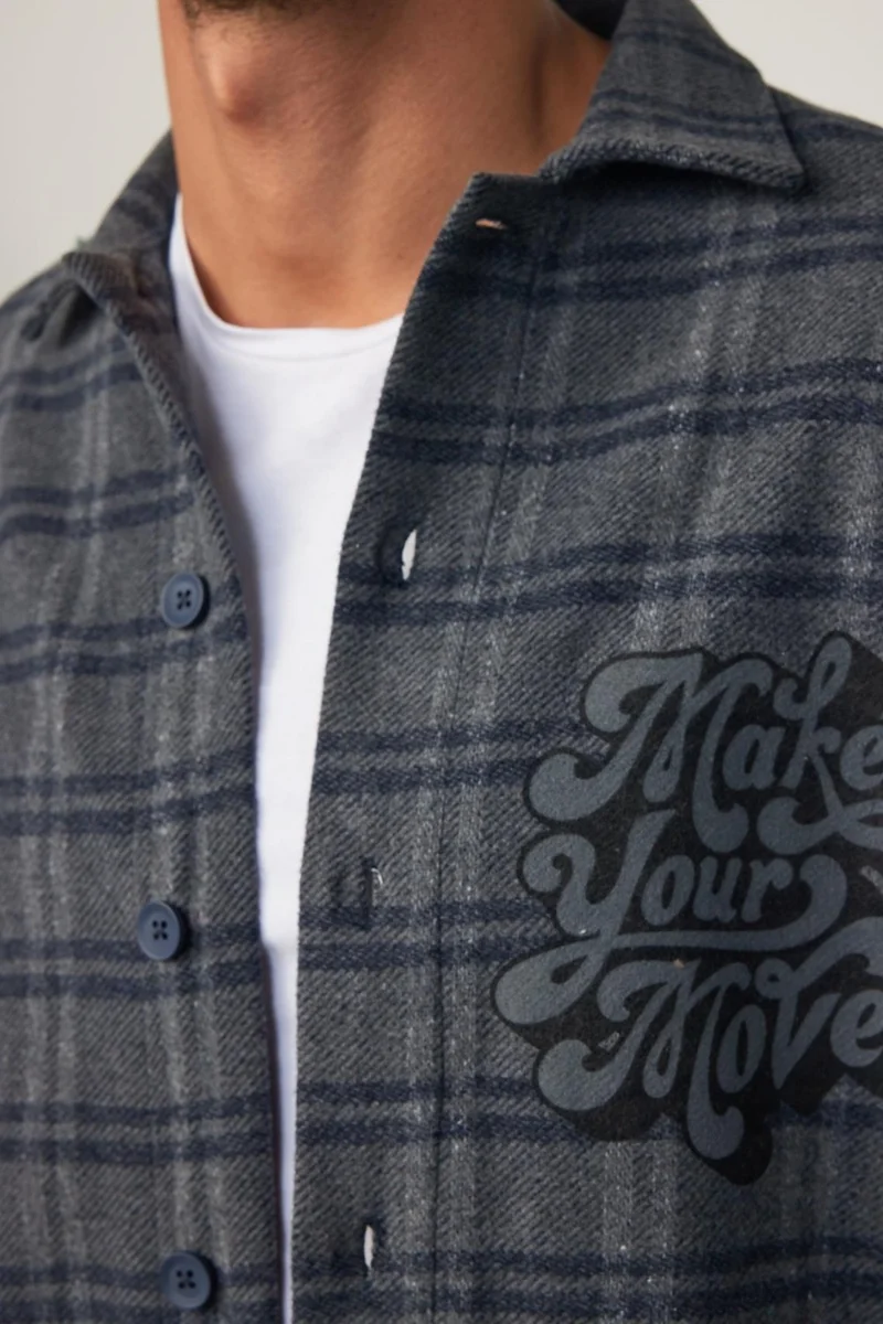 Tudors Relax Fit Winter Checkered Printed Flotilla Pocket Casual Lumberjack Grey-Smoked Men's Shirt