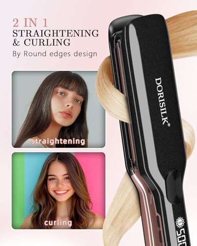 DORISILK 500 Degree High Temp Professional Hair Straightenr ， Ceramic Wide Flat Iron ，2 in 1 Hair Straightener and Curler，Plasma Flat Iron Get Frizz-Free and Shiny 500FW1 - Image 4
