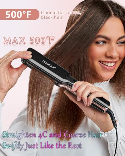 DORISILK 500 Degree High Temp Professional Hair Straightenr ， Ceramic Wide Flat Iron ，2 in 1 Hair Straightener and Curler，Plasma Flat Iron Get Frizz-Free and Shiny 500FW1 - Image 2