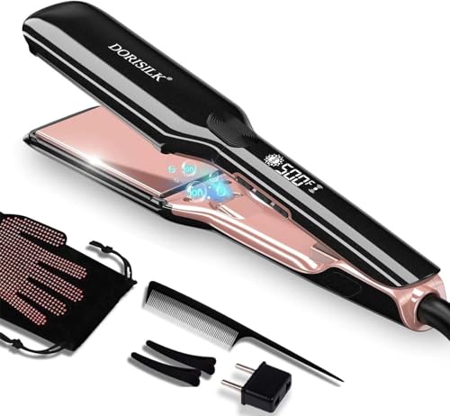 DORISILK 500 Degree High Temp Professional Hair Straightenr ， Ceramic Wide Flat Iron ，2 in 1 Hair Straightener and Curler，Plasma Flat Iron Get Frizz-Free and Shiny 500FW1 - Image 1