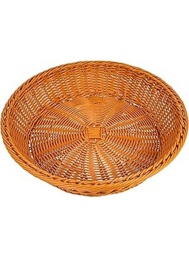 Multipurpose Woven Bread Basket Brown 35cm Diameter Kitchen Serving Snack Tray - Image 1